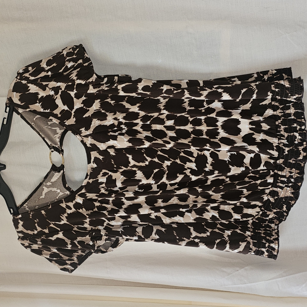 AB Studio Brown and Cream Patterned Blouse